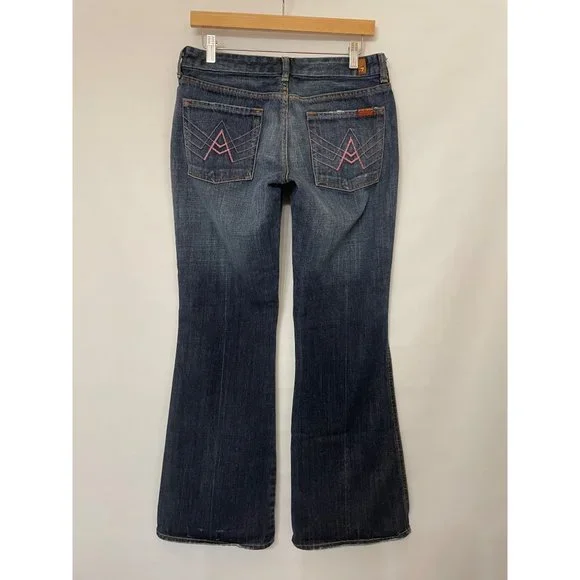 7 For All Mankind Womens 30 A Pocket Bootcut Flare Denim Jeans Low Rise USA Made - Picture 2 of 16